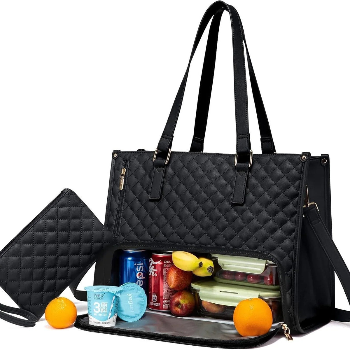 Insulated Lunch Tote | Quilted Faux Leather & Dual Compartment