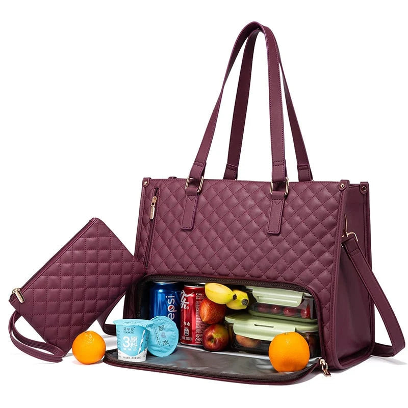Insulated Lunch Tote | Quilted Faux Leather & Dual Compartment