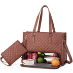 Insulated Lunch Tote | Quilted Faux Leather & Dual Compartment