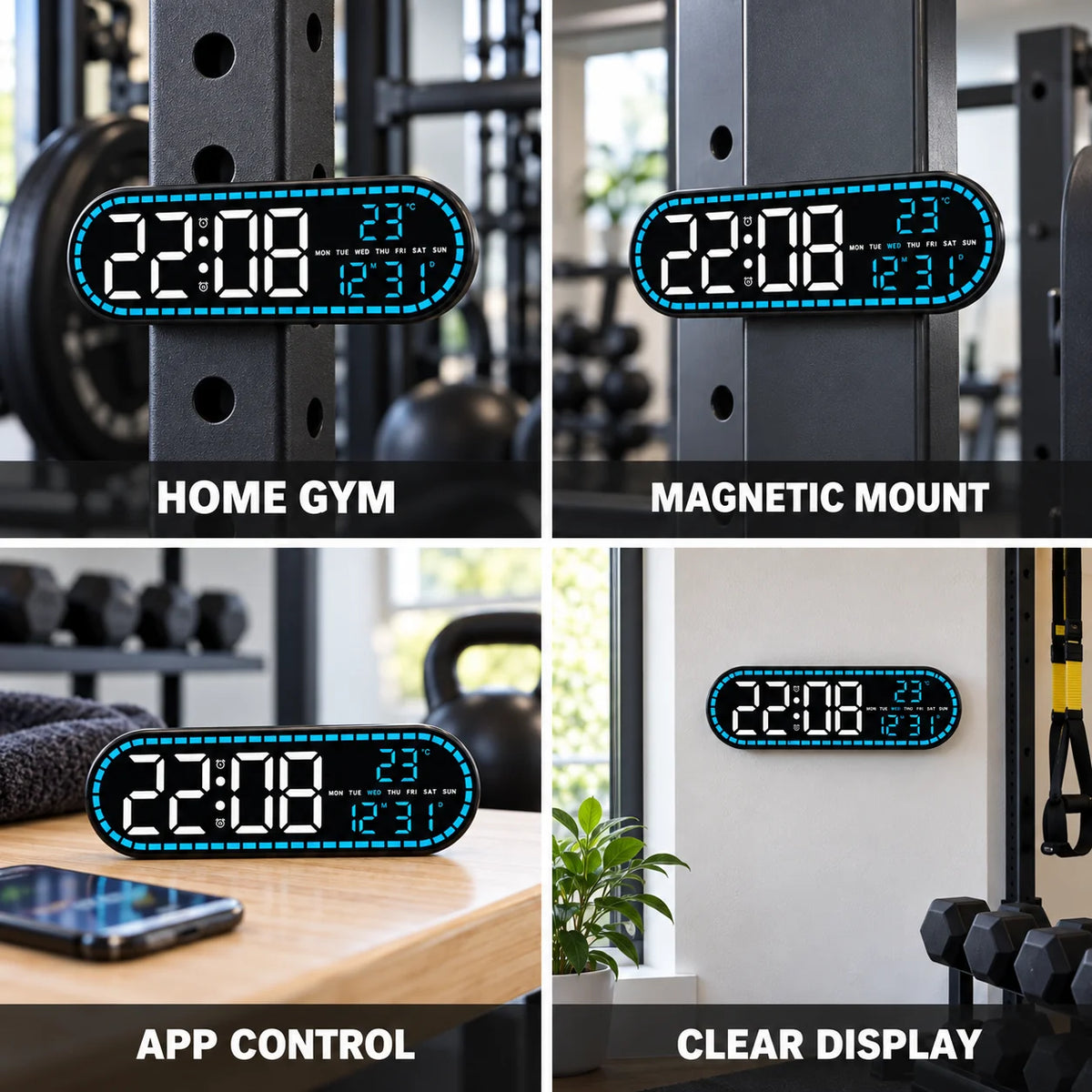 Interval Timer | App-Controlled & Large LED | Magnetic Attachment
