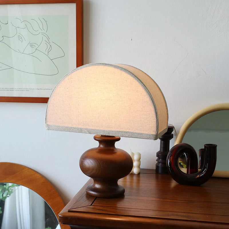 Japanese Wabi-Sabi Vintage Solid Wood Fabric 1-Light Table Lamp