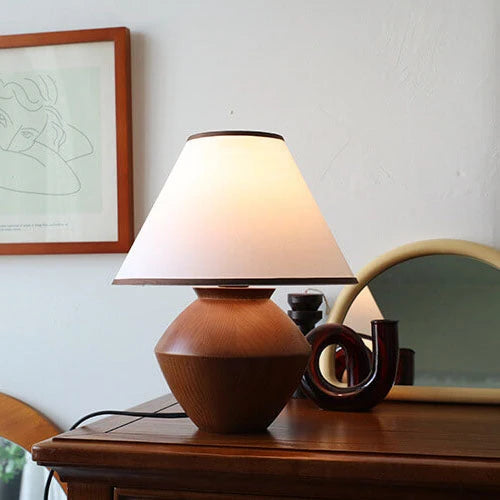 Japanese Wabi-Sabi Vintage Solid Wood Fabric 1-Light Table Lamp