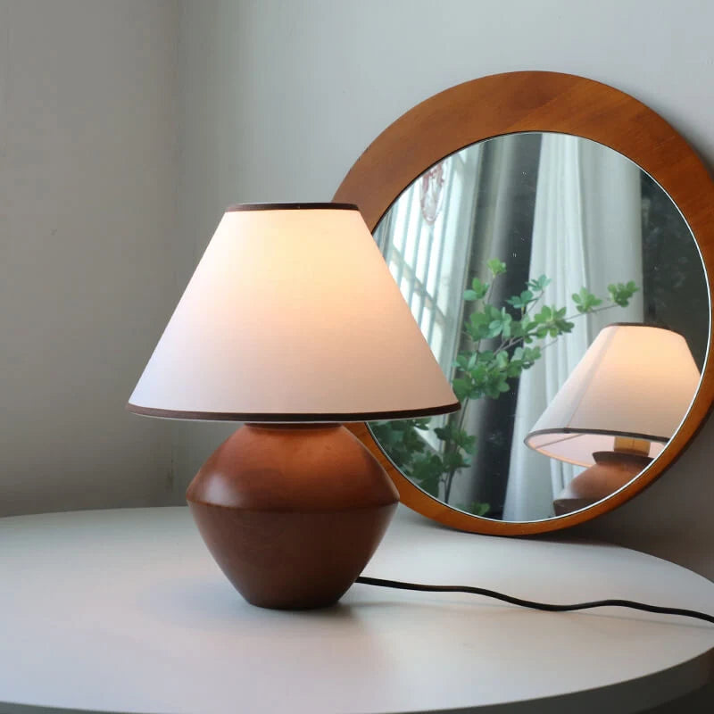 Japanese Wabi-Sabi Vintage Solid Wood Fabric 1-Light Table Lamp