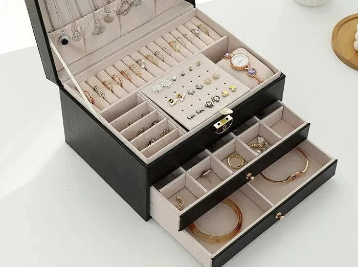 Jewellery Box | Multilayer Leather & Soft-Lined | 3 Levels