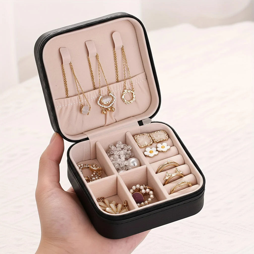 Jewelry Box | Zipper Closure & Soft Fabric Interior | Compact