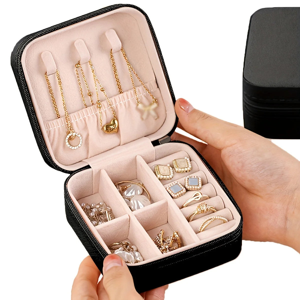 Jewelry Box | Zipper Closure & Soft Fabric Interior | Compact