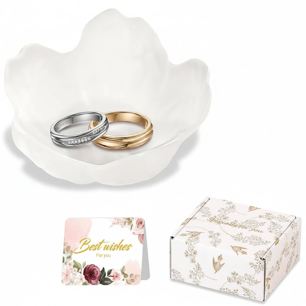 Jewelry Dish | Flower-Shaped Ceramic | Gift Box Included