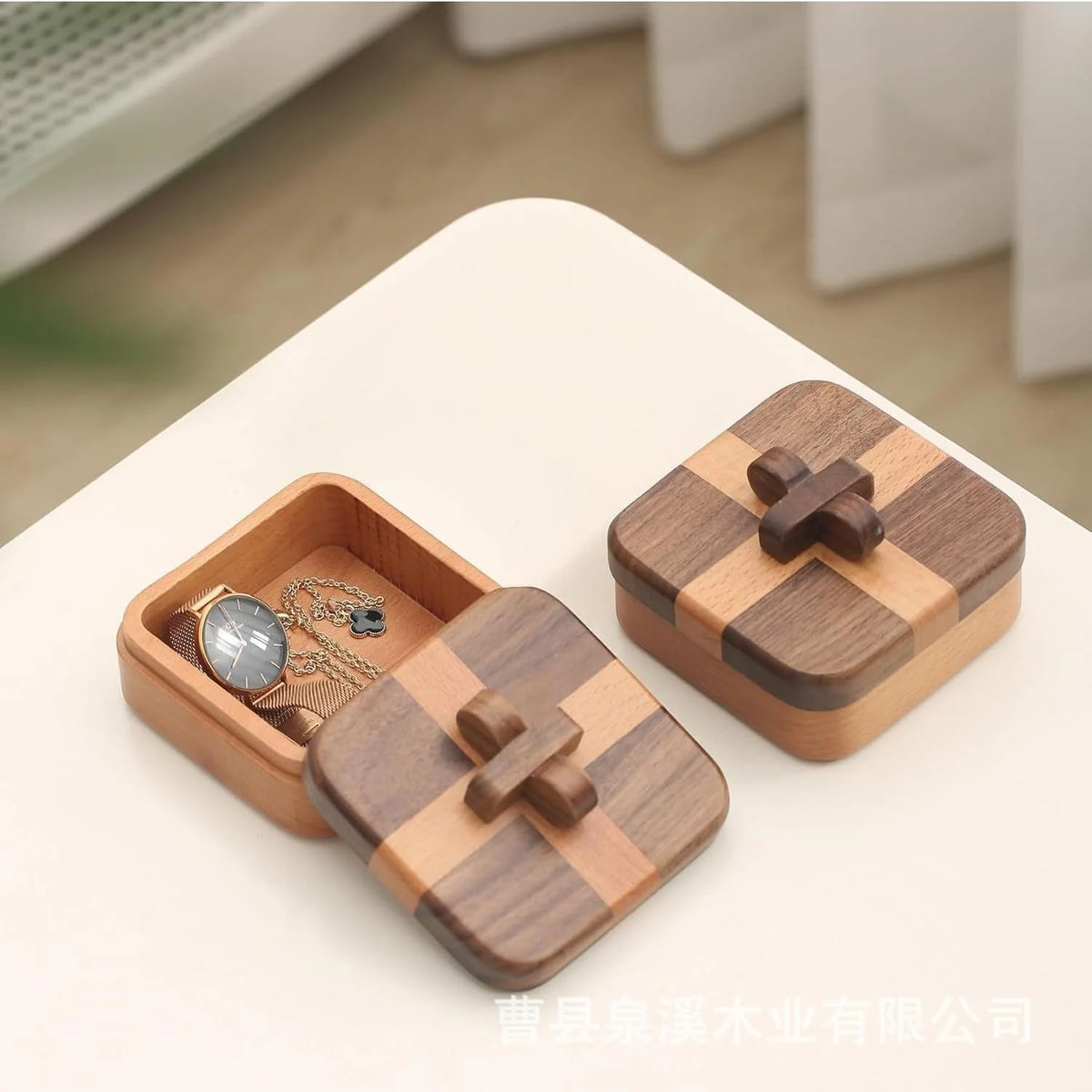 Jewelry Organizer Box | Two-Tone Banding & Sliding Cross