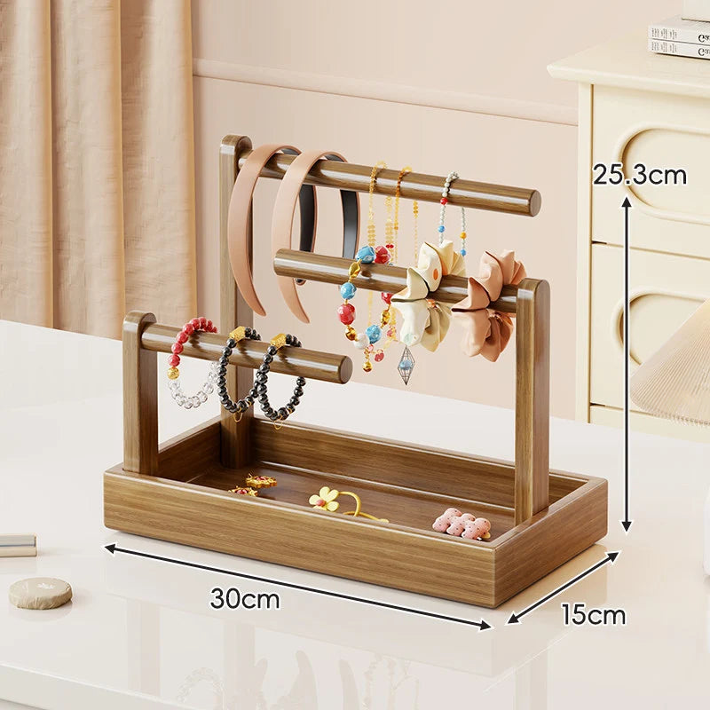 Jewelry Organizer Stand | Multi-Level Wood & Felt-Lined Tray