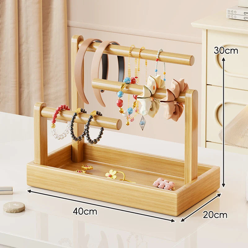 Jewelry Organizer Stand | Multi-Level Wood & Felt-Lined Tray