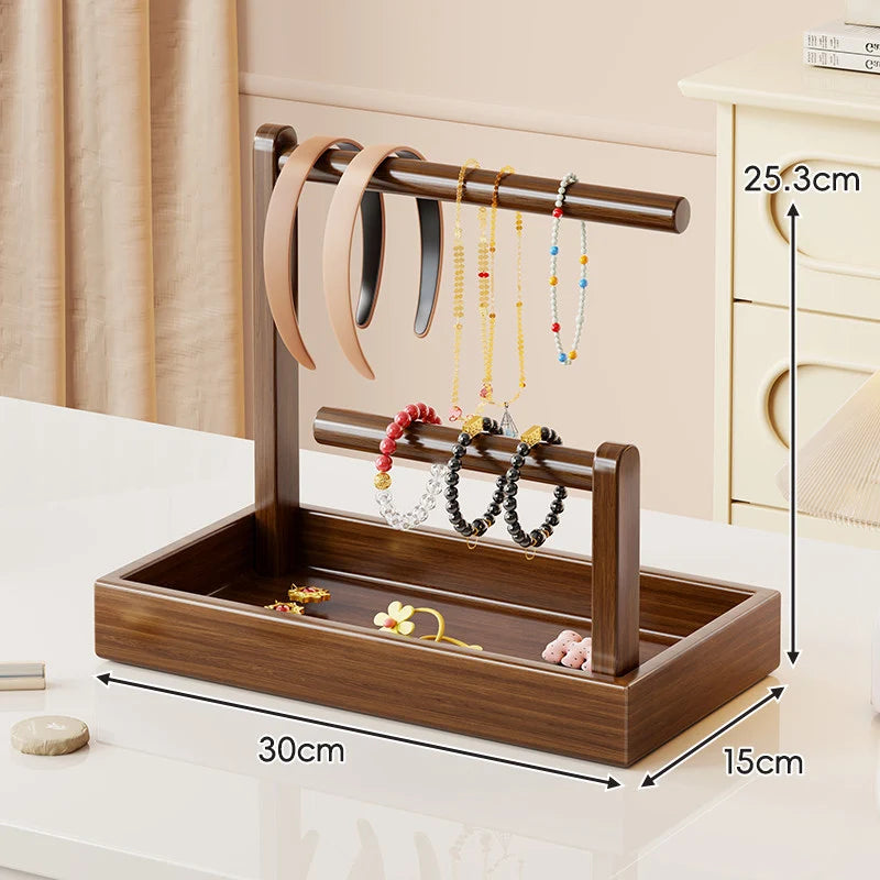 Jewelry Organizer Stand | Multi-Level Wood & Felt-Lined Tray