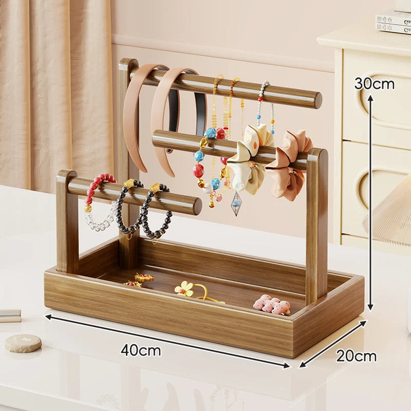 Jewelry Organizer Stand | Multi-Level Wood & Felt-Lined Tray
