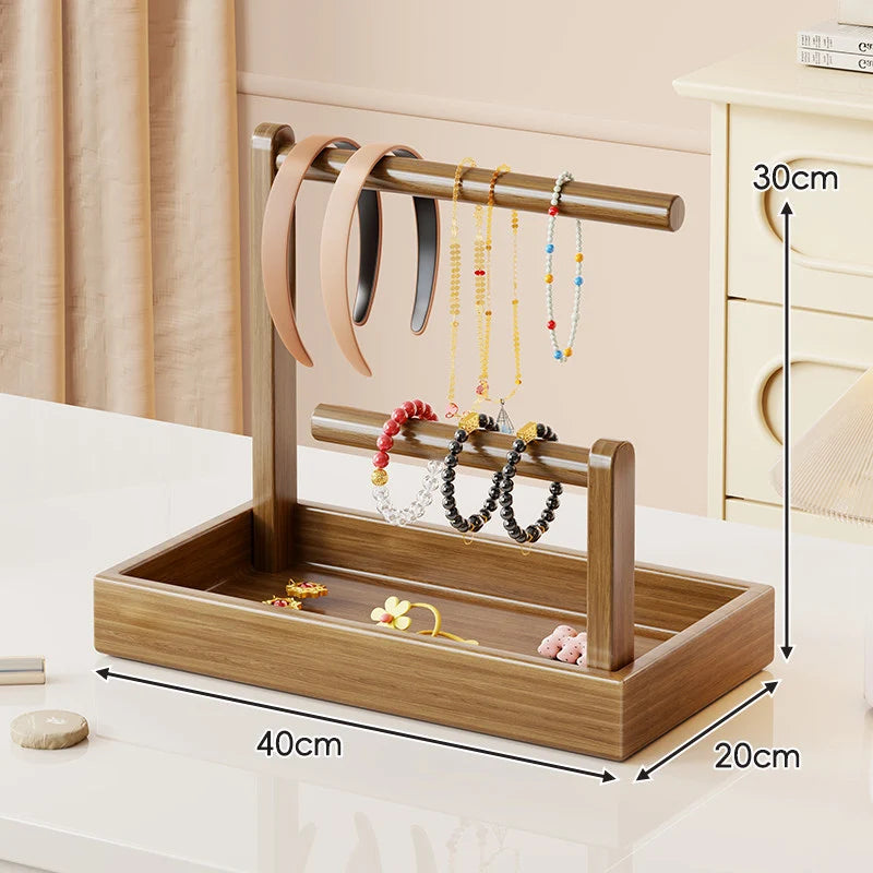 Jewelry Organizer Stand | Multi-Level Wood & Felt-Lined Tray