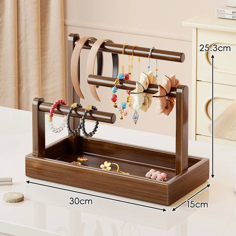 Jewelry Organizer Stand | Multi-Level Wood & Felt-Lined Tray