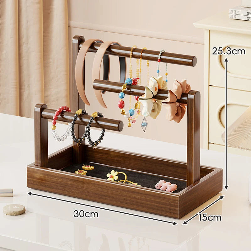 Jewelry Organizer Stand | Multi-Level Wood & Felt-Lined Tray