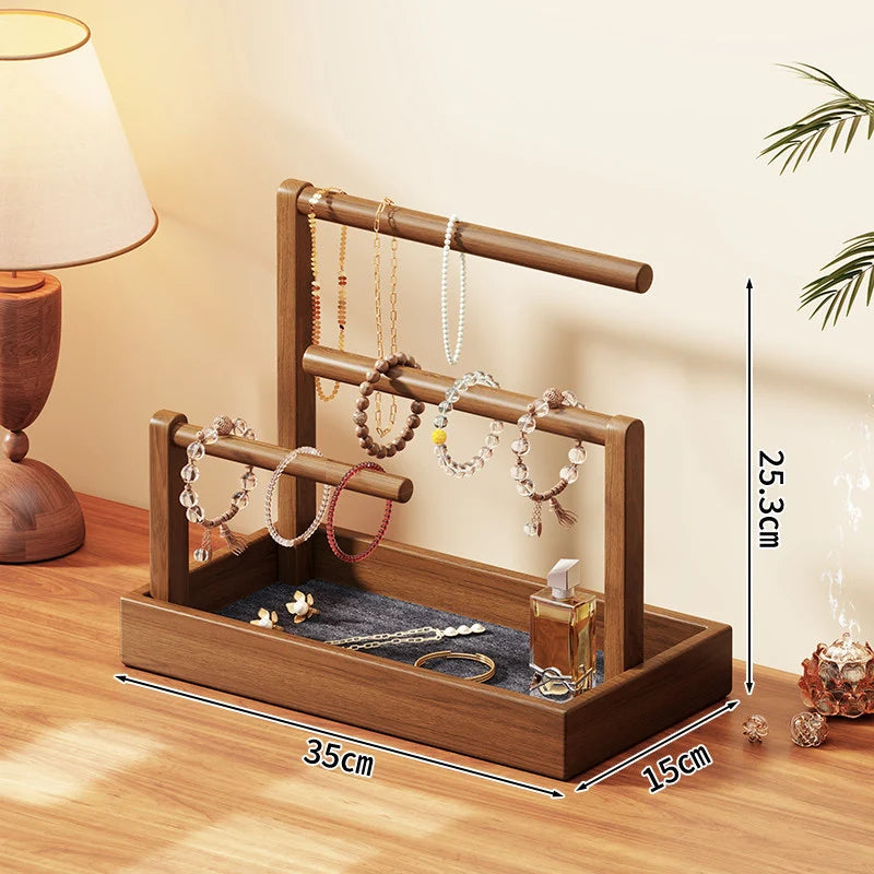 Jewelry Stand | Tiered Wood Rods & Felt Tray