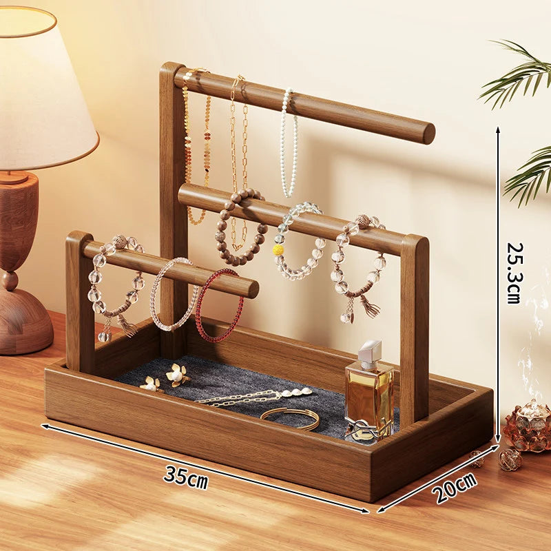 Jewelry Stand | Tiered Wood Rods & Felt Tray