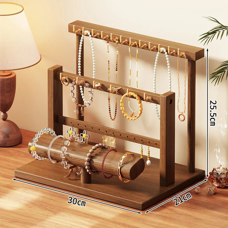 Jewelry Stand | Tiered Wood Rods & Felt Tray