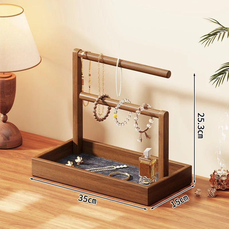 Jewelry Stand | Tiered Wood Rods & Felt Tray