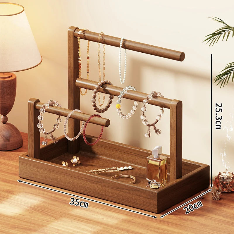 Jewelry Stand | Tiered Wood Rods & Felt Tray