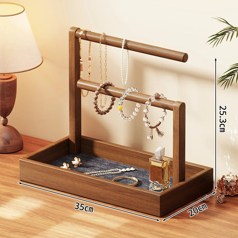 Jewelry Stand | Tiered Wood Rods & Felt Tray