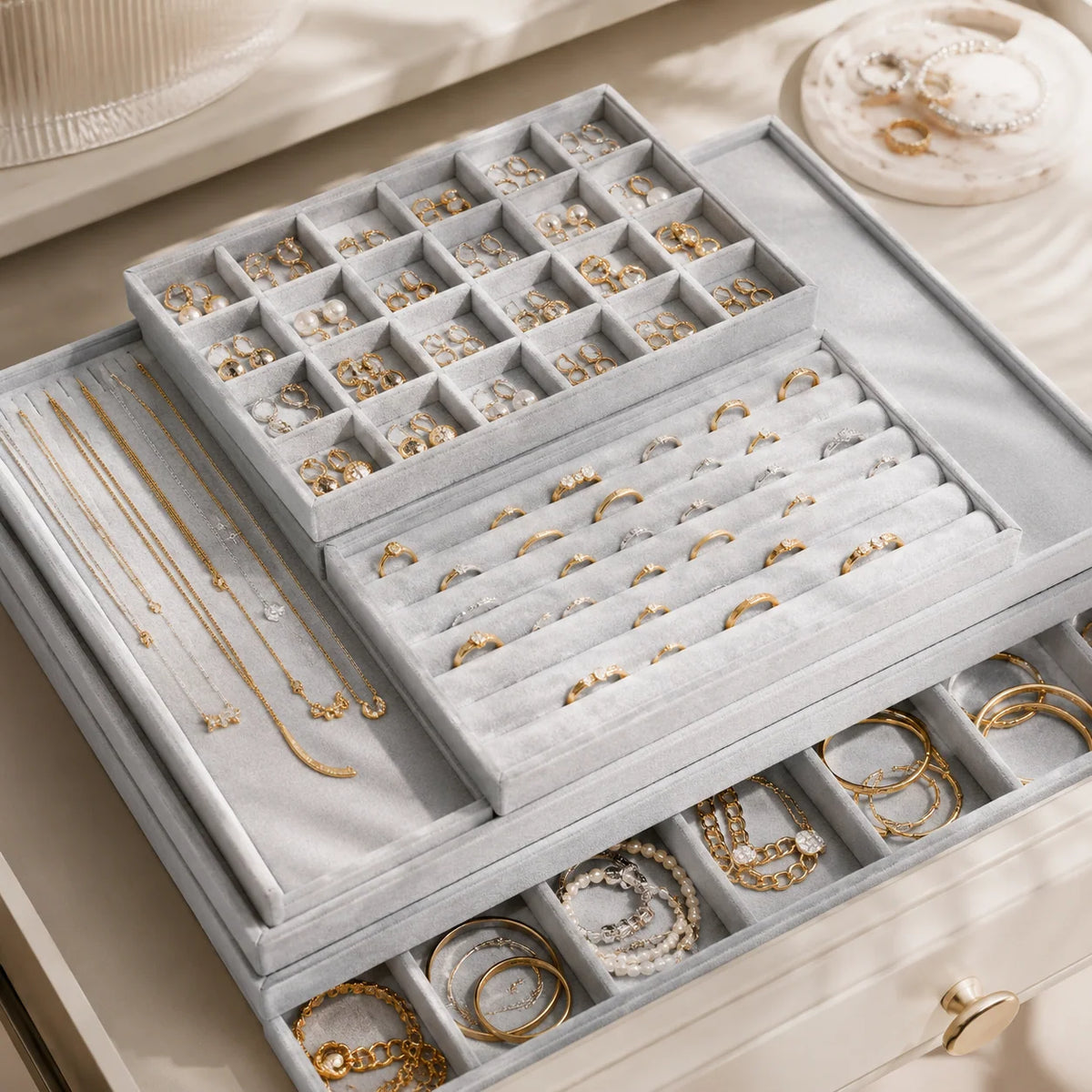 Jewelry Tray | Stackable Velvet-Lined | Multiple Organizer Layouts