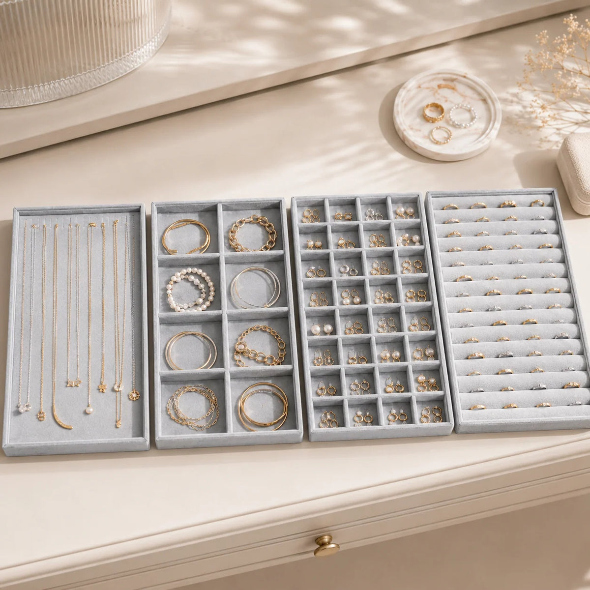 Jewelry Tray | Stackable Velvet-Lined | Multiple Organizer Layouts
