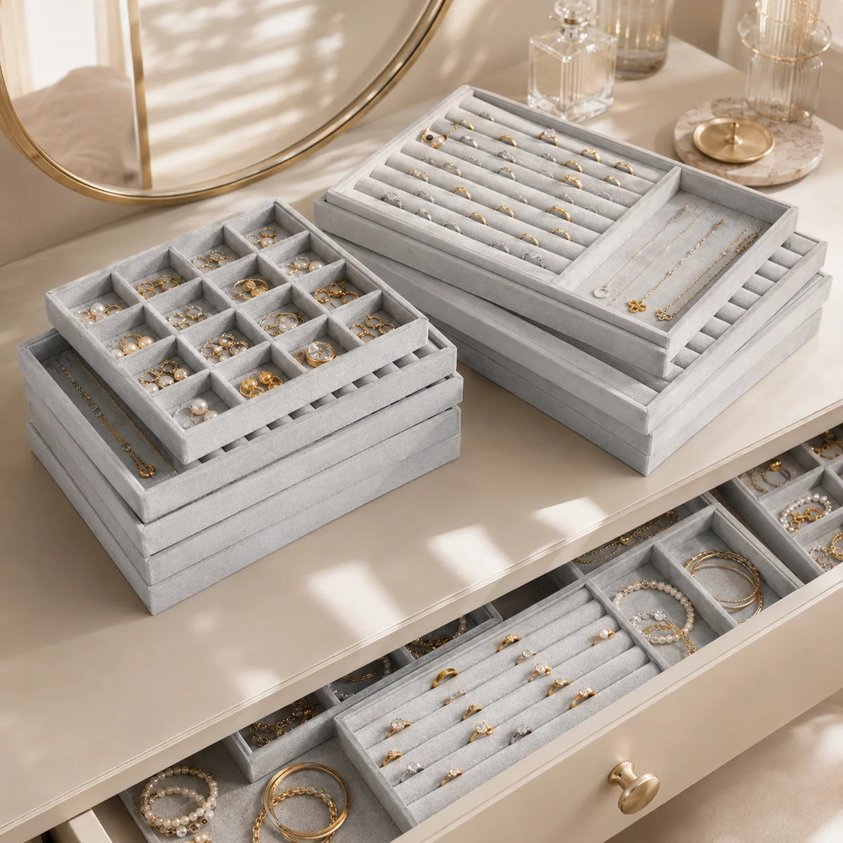 Jewelry Tray | Stackable Velvet-Lined | Multiple Organizer Layouts