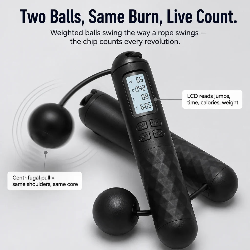 Jump Rope | Weighted Ball Handles & LCD Display | Includes PVC Rope