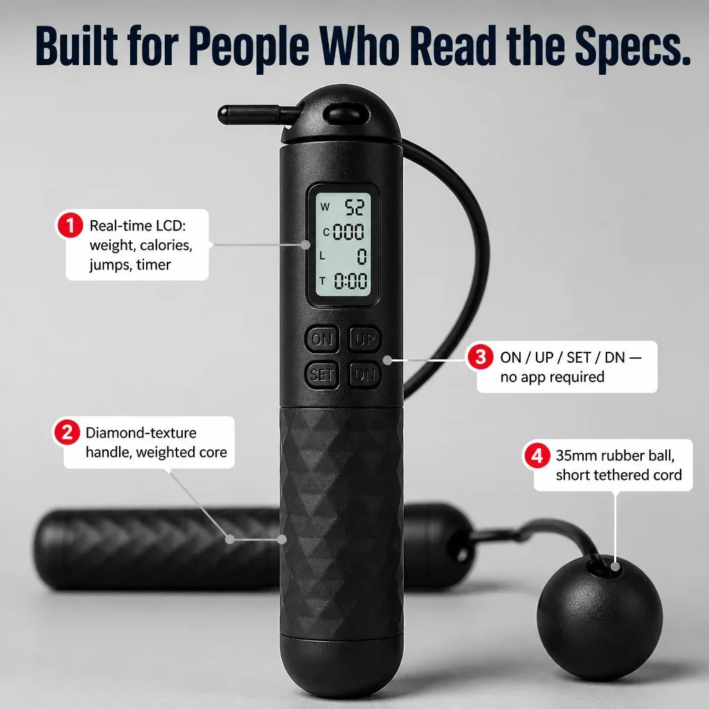 Jump Rope | Weighted Ball Handles & LCD Display | Includes PVC Rope