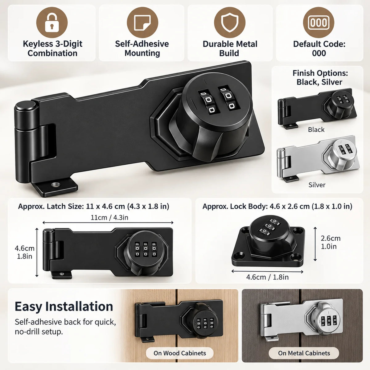 Keyless Cabinet Lock | Metal Self-Adhesive Combination Dial