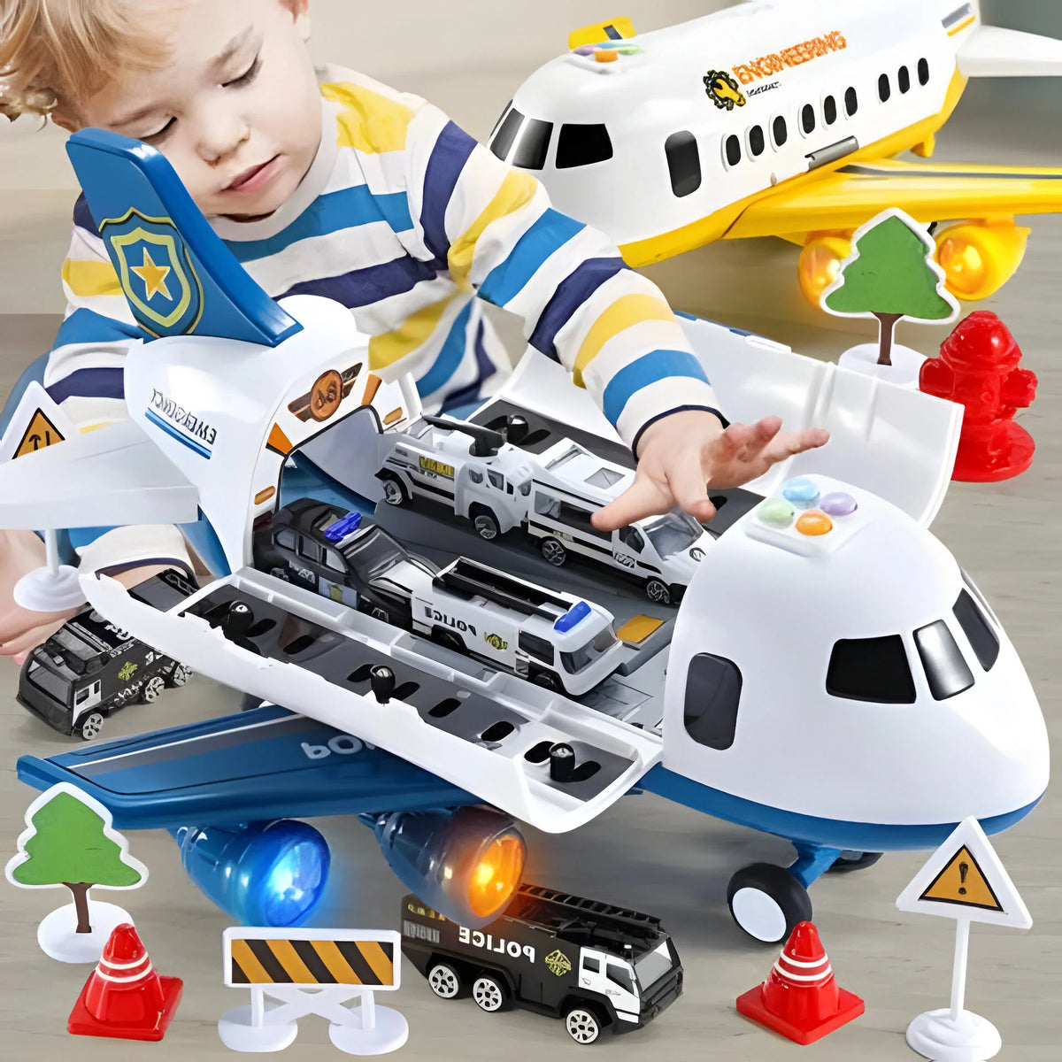 Kids Airplane Play Set | Interactive Lights & Sounds | 20-Piece Set