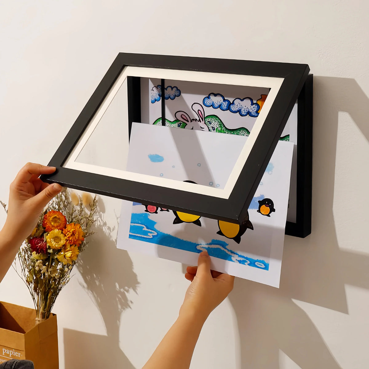 Kids' Art Frame | Magnetic Front Flap & Hidden Storage | Holds 150 Drawings