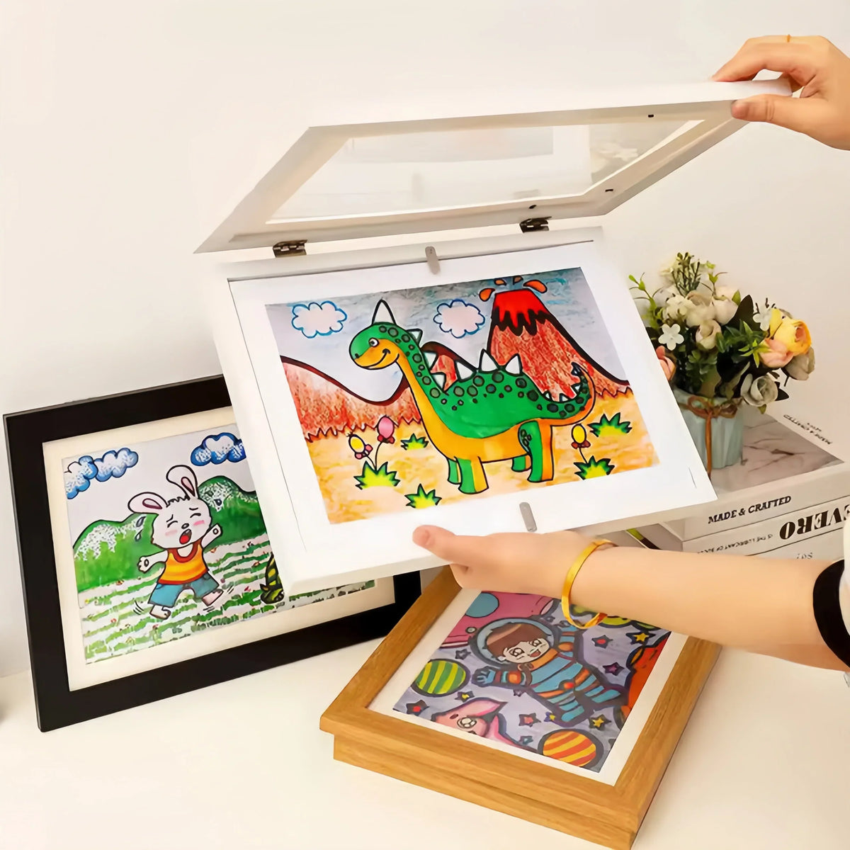 Kids' Art Frame | Magnetic Front Flap & Hidden Storage | Holds 150 Drawings