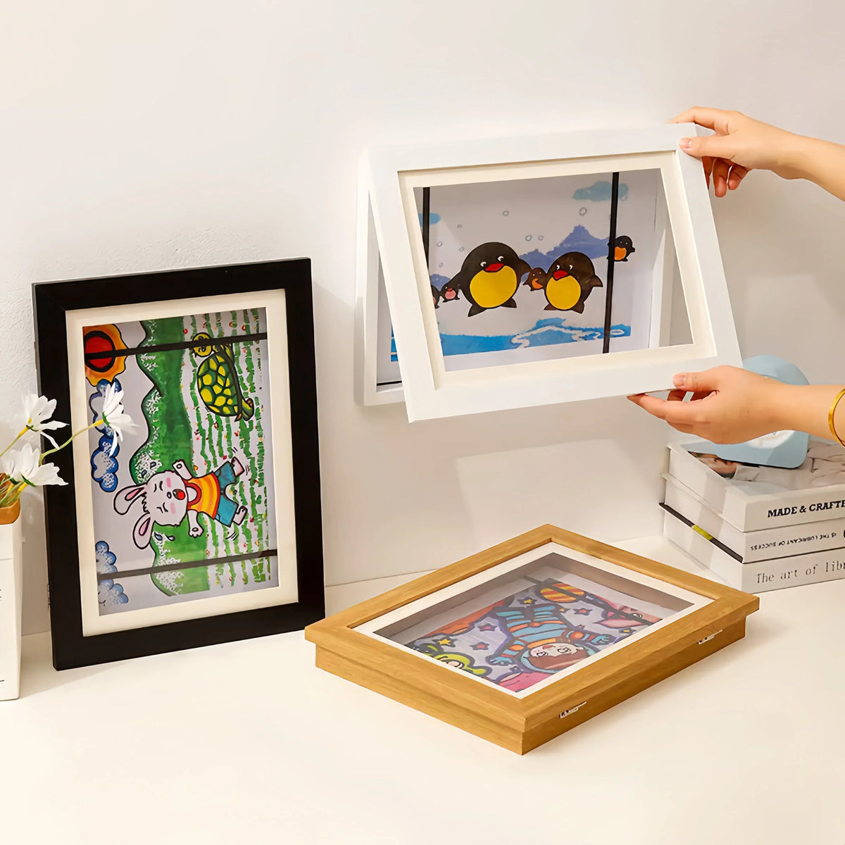 Kids' Art Frame | Magnetic Front Flap & Hidden Storage | Holds 150 Drawings