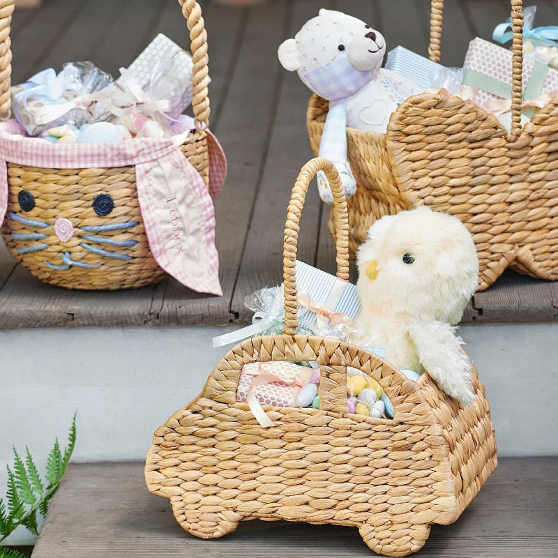 Kids Storage Basket | Car-Shaped & Eco-Friendly Woven | With Carry Handle