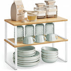Kitchen Cabinet Organizer | Stackable Metal Frame & Wood Top | Holds 33 lb Per Shelf