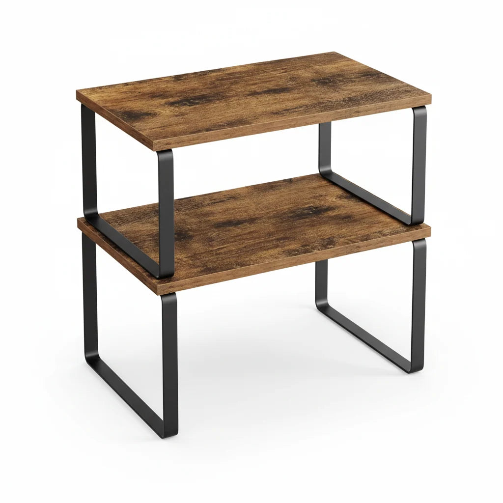 Kitchen Cabinet Organizer | Stackable Metal Frame & Wood Top | Holds 33 lb Per Shelf