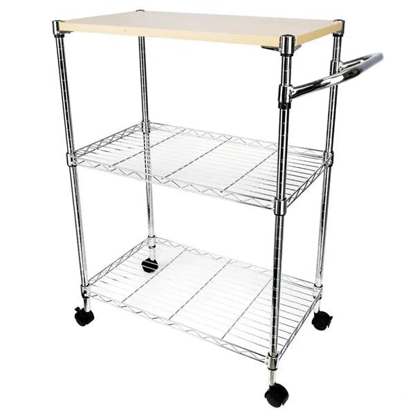 Kitchen Cart | 3-Tier Rolling | Drawer & Basket Storage