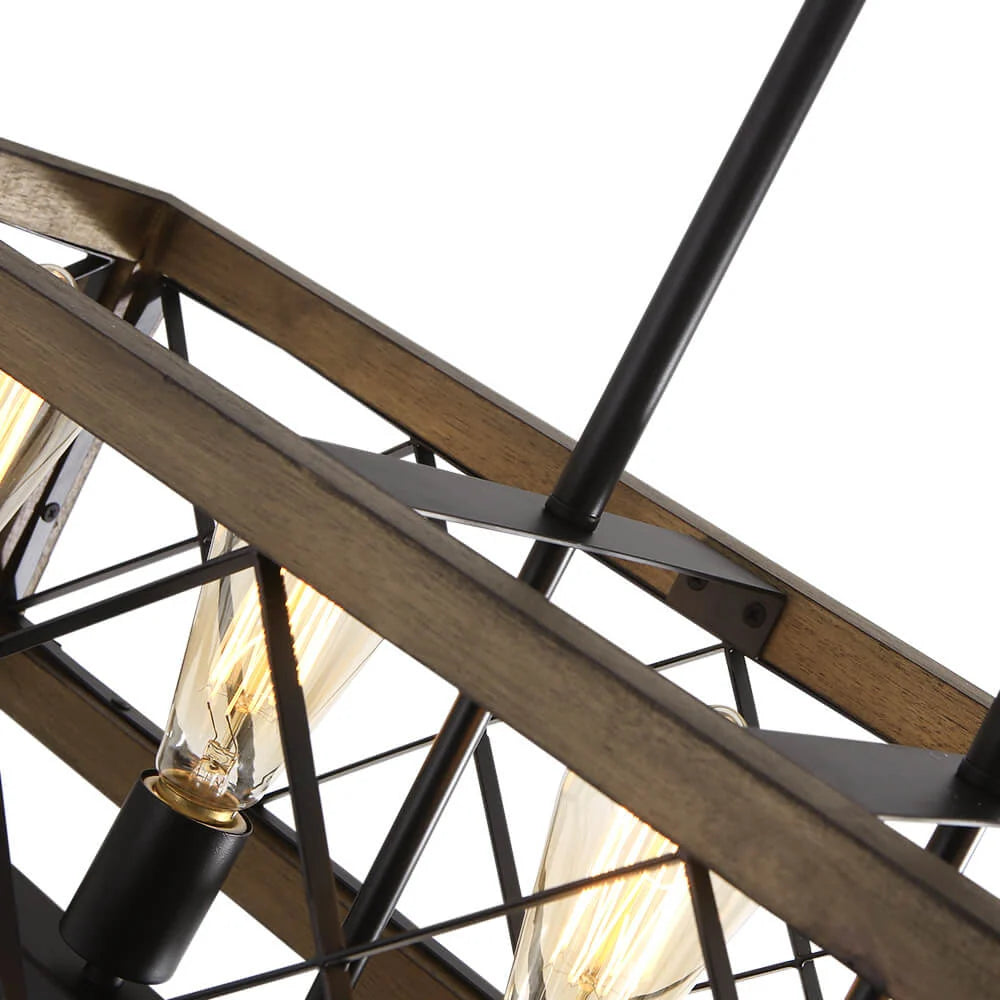 Kitchen Island Chandelier | 5-Light Height-Adjustable Wood & Metal
