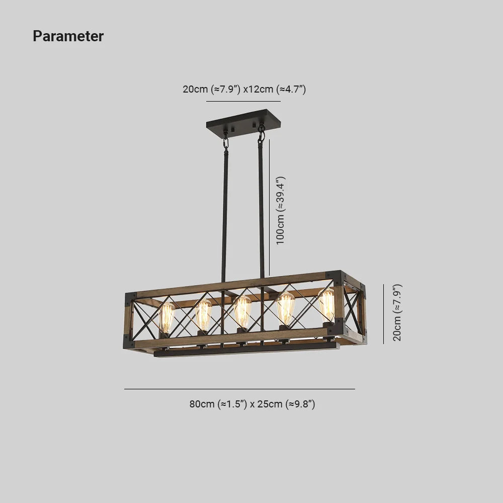 Kitchen Island Chandelier | 5-Light Height-Adjustable Wood & Metal