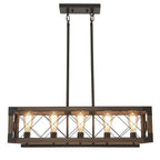 Kitchen Island Chandelier | 5-Light Height-Adjustable Wood & Metal