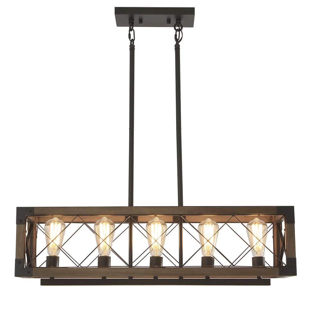 Kitchen Island Chandelier | 5-Light Height-Adjustable Wood & Metal
