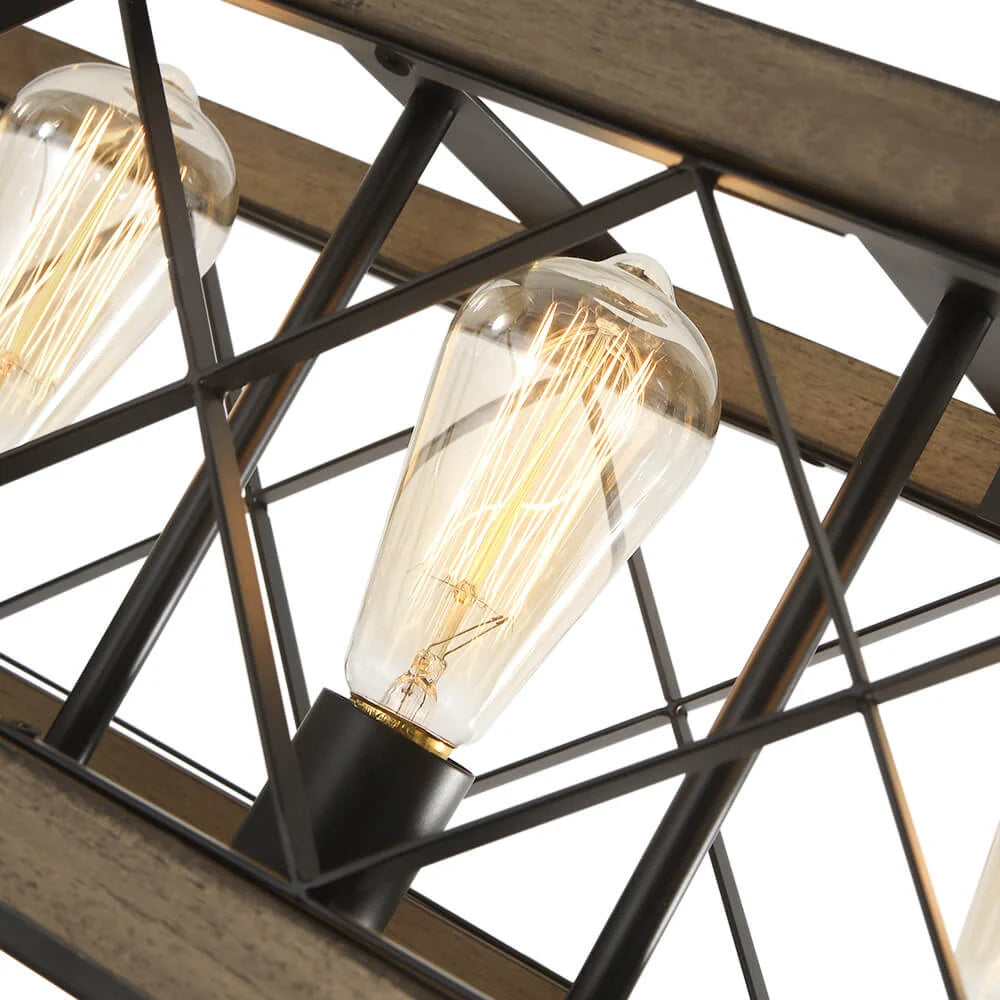 Kitchen Island Chandelier | 5-Light Height-Adjustable Wood & Metal