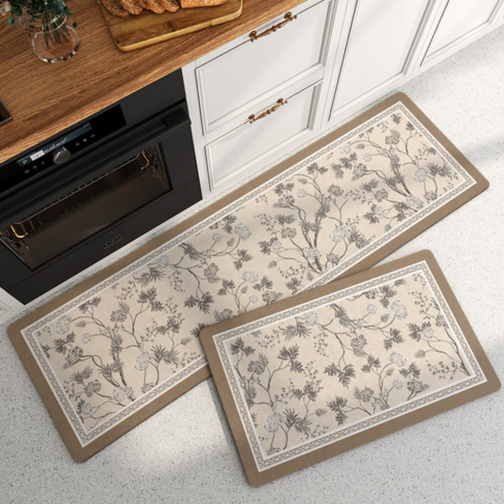 Kitchen Mat | Floral Striped Microfiber | Non-Slip Backing