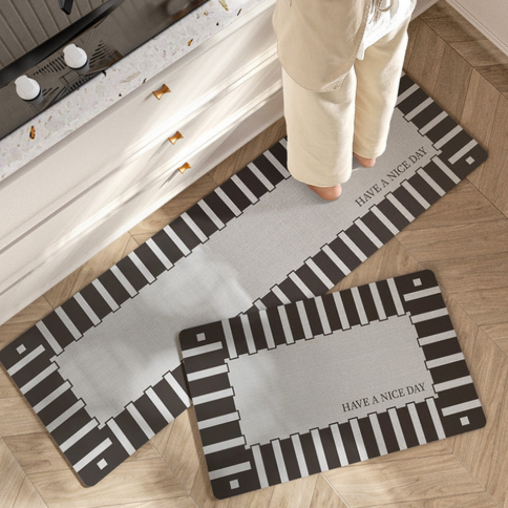 Kitchen Mat | Floral Striped Microfiber | Non-Slip Backing