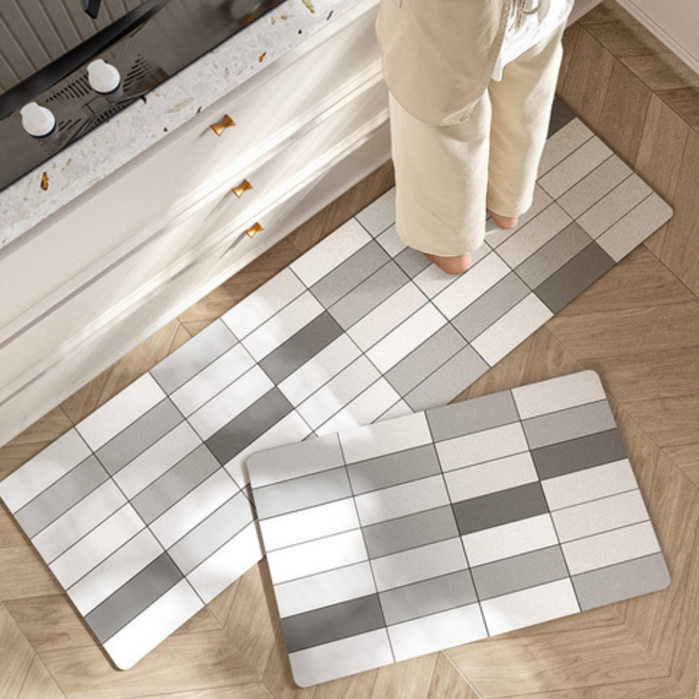 Kitchen Mat | Floral Striped Microfiber | Non-Slip Backing