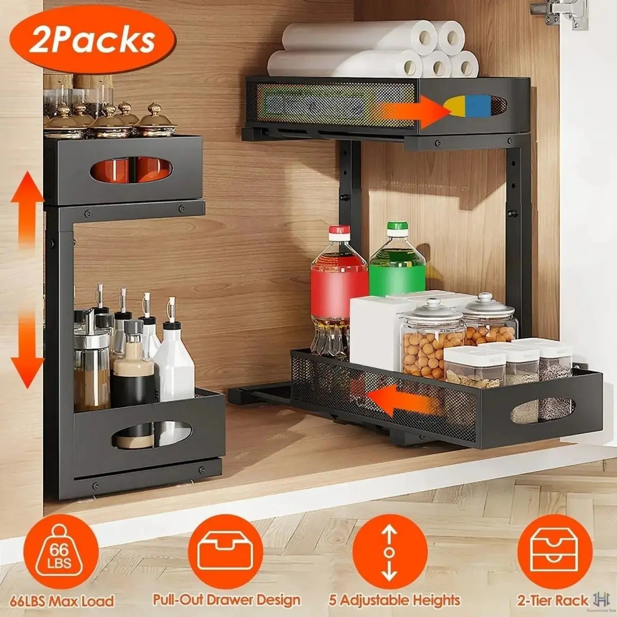 Kitchen Organizer Set | Pull-Out Under-Sink & Swivel Spice Rack | Set of 3