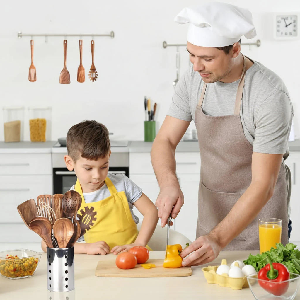 Kitchen Utensil Set | Heat-Resistant & Non-Scratch Natural Wood | 7-Piece