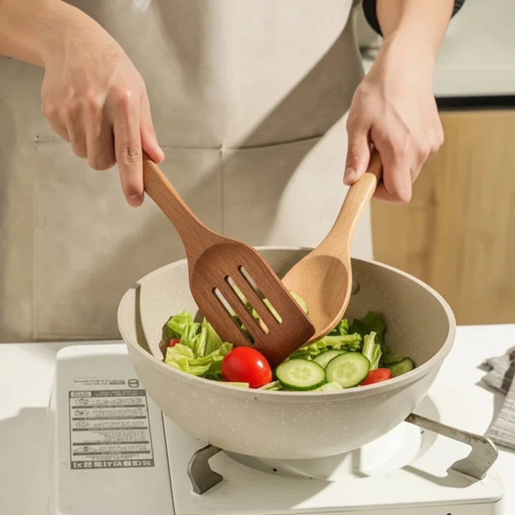 Kitchen Utensil Set | Heat-Resistant & Non-Scratch Natural Wood | 7-Piece